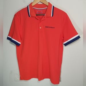 BMW Golfsport Orange Blue Polo Shirt Men's Size Medium Stripe